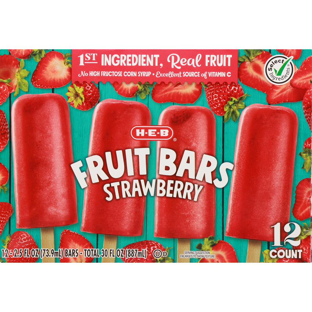 H-E-B Strawberry Frozen Fruit Bars, 12 ct