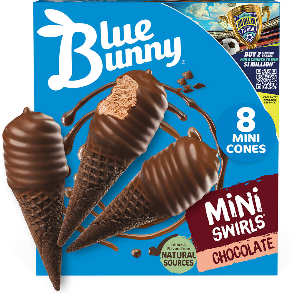 Blue Bunny Mini Swirls Chocolate Ice Cream Cones, 8 ct