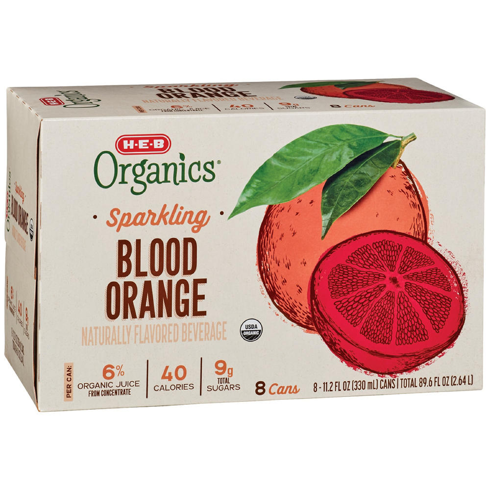 H-E-B Organics Blood Orange Sparkling Beverage 8 pk Cans, 11.2 oz