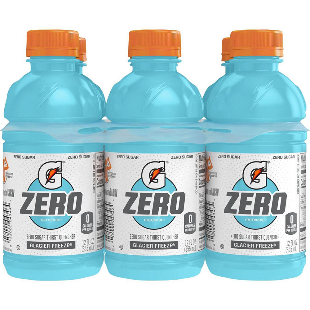 Gatorade Zero Sugar Glacier Freeze Thirst Quencher Electrolyte Sports Drink 6 pk Bottles, 12 oz