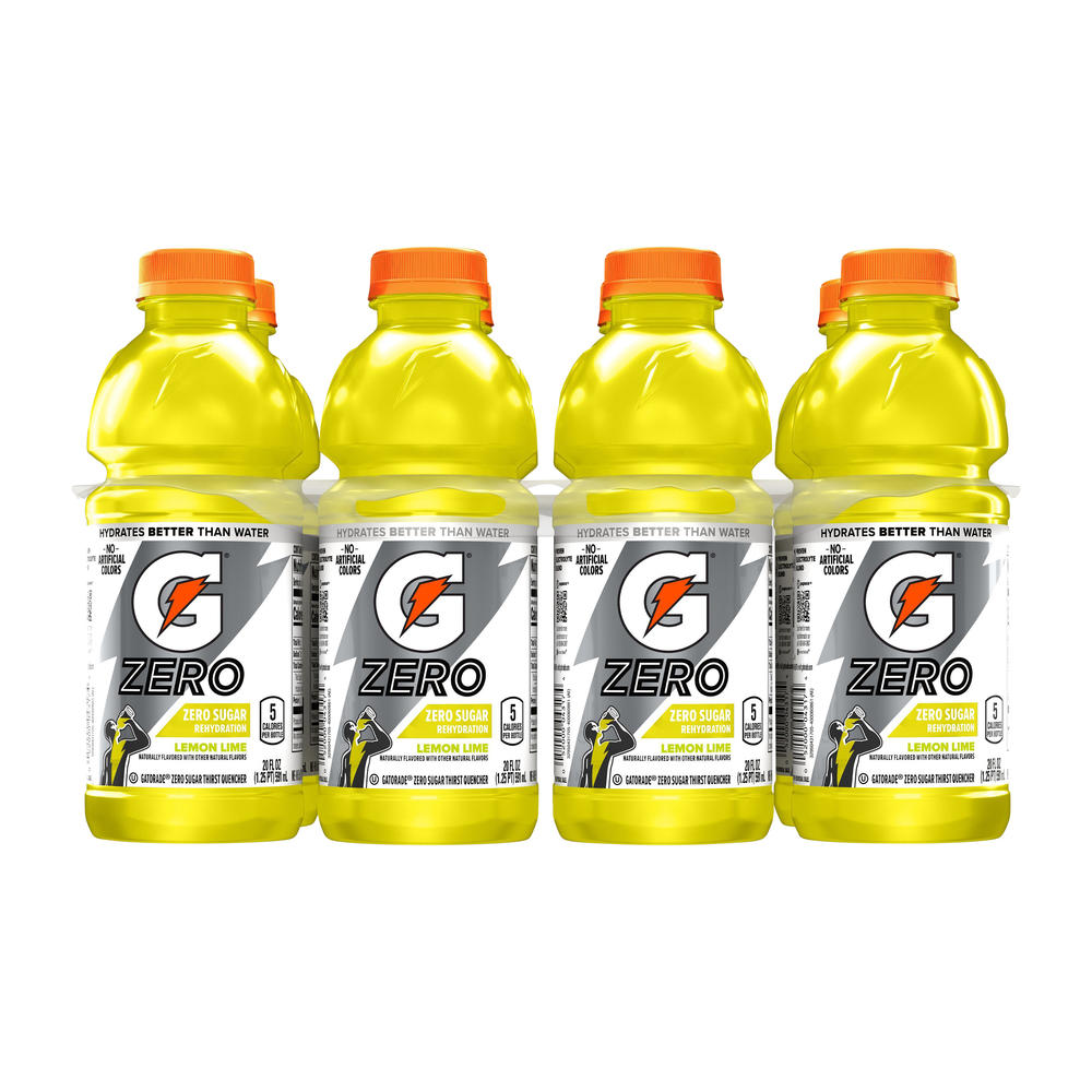Gatorade Zero Sugar Lemon Lime Thirst Quencher Electrolyte Sports Drink 8 pk Bottles, 20 oz