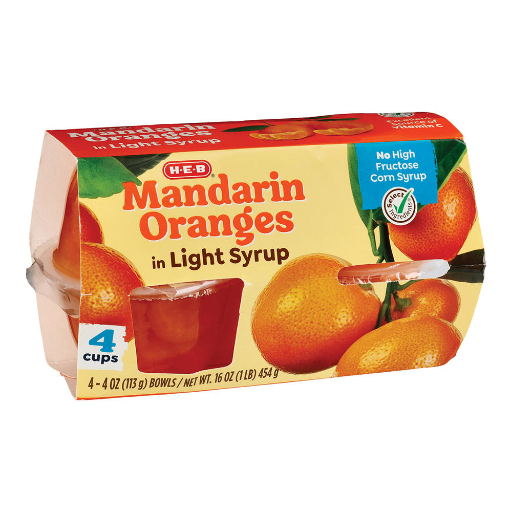 H-E-B Mandarin Orange Snack Bowls – Light Syrup, 4 pk