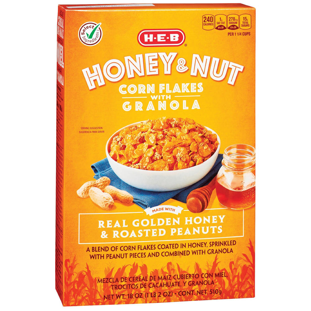H-E-B Honey & Nut Corn Flakes Cereal with Granola, 18 oz