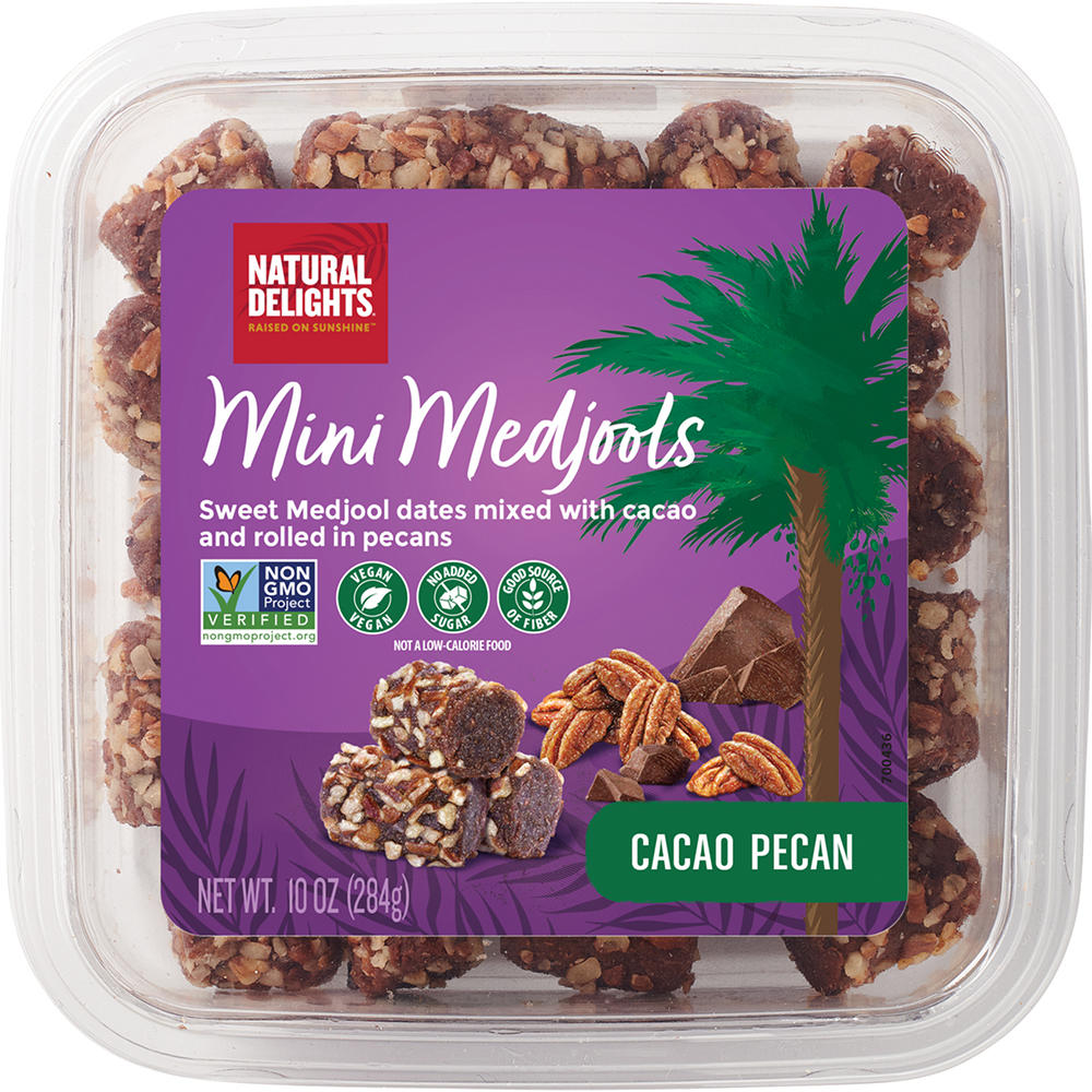 Natural Delights Mini Pecan-Rolled Cacao Medjool Dates, 10 oz