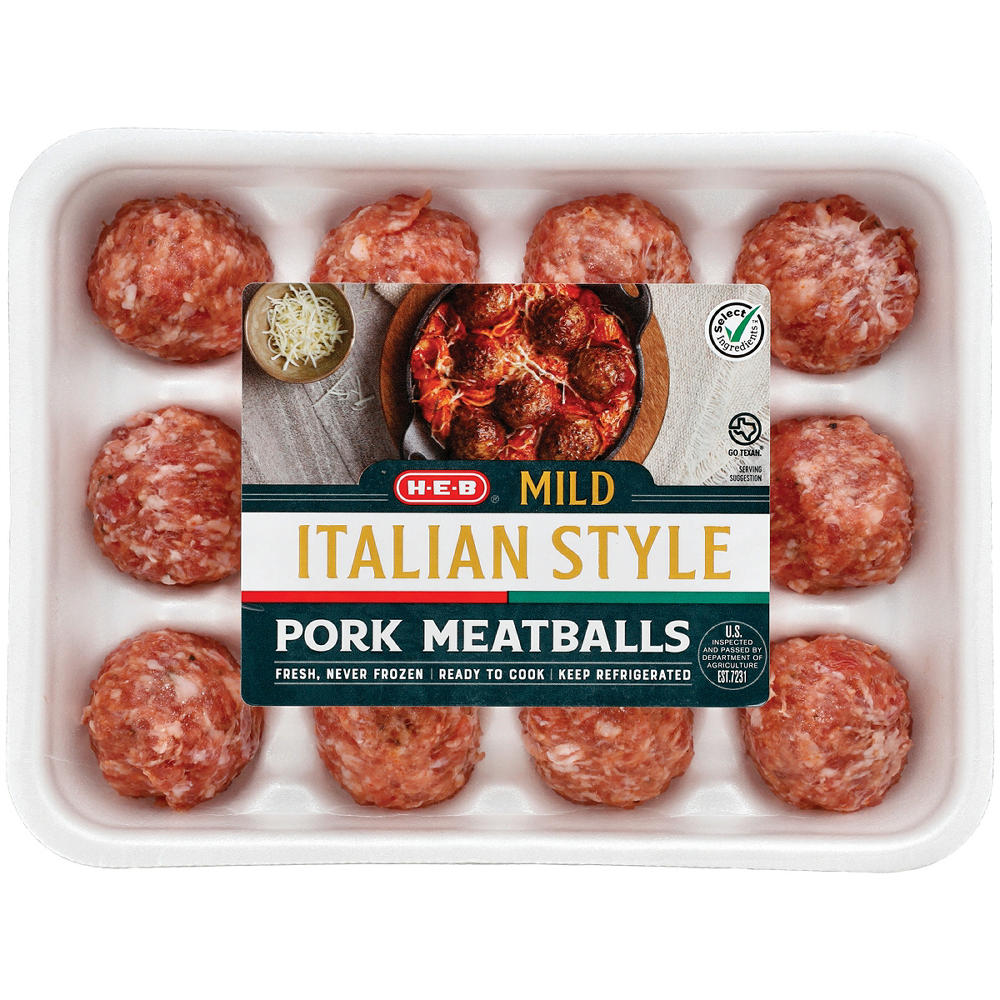 H-E-B Pork Meatballs - Mild Italian-Style, Avg. 1.1 lbs