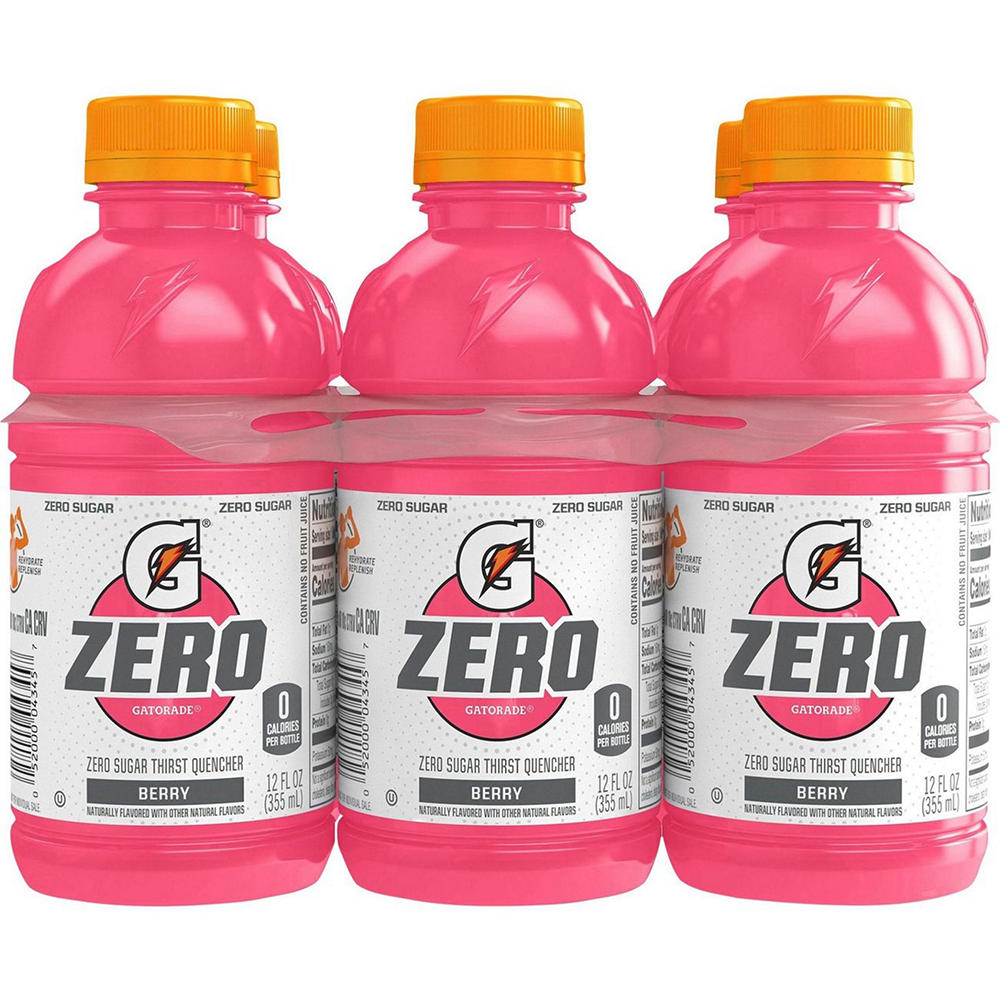 Gatorade Zero Sugar Berry Thirst Quencher Electrolyte Sports Drink 6 pk Bottles, 12 oz