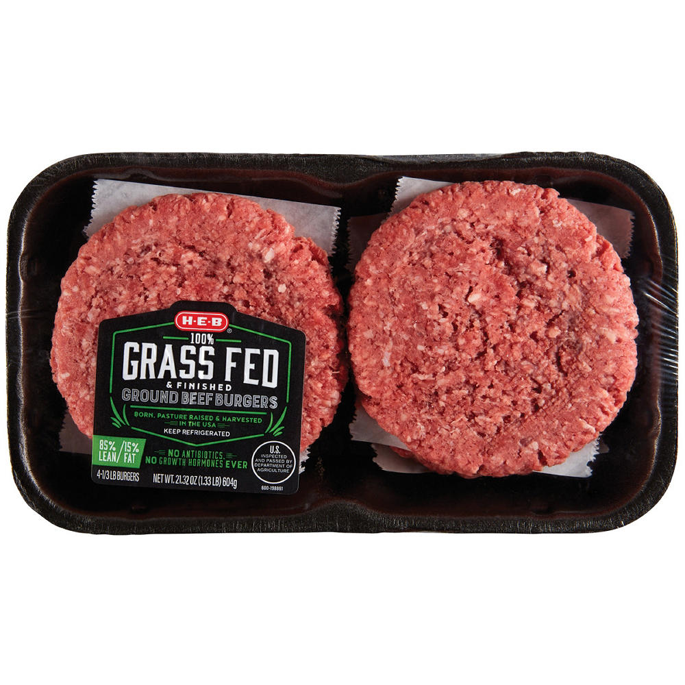 H-E-B Grass Fed & Finished Ground Beef Burger Patties, 85% Lean, 4 ct