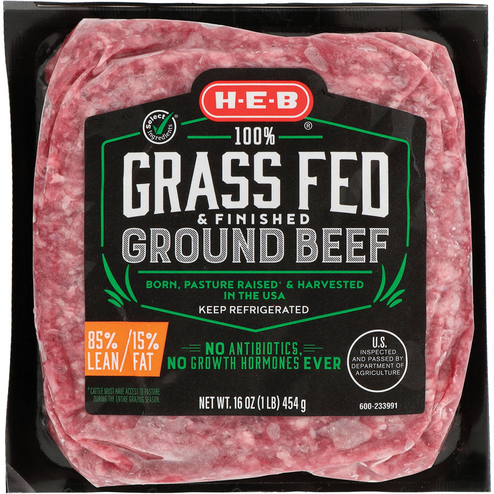 H-E-B Grass Fed & Finished Ground Beef, 85% Lean, 1 lb