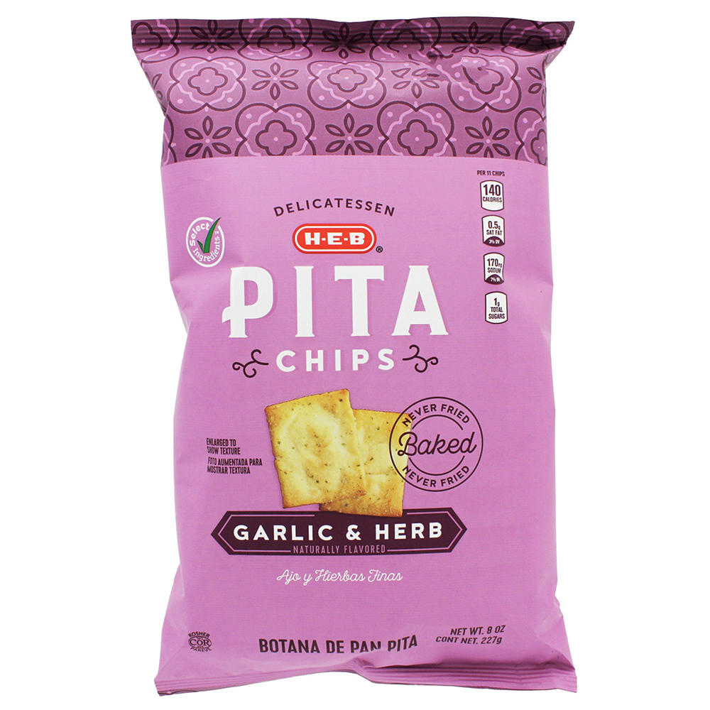 H-E-B Garlic & Herb Pita Chips, 8 oz