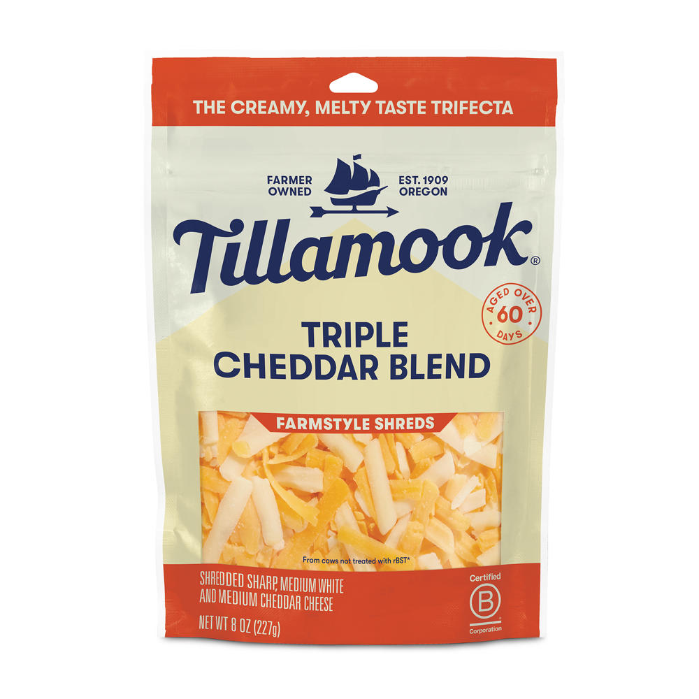 Tillamook Triple Cheddar Shredded Cheese Blend, Thick Cut, 8 oz
