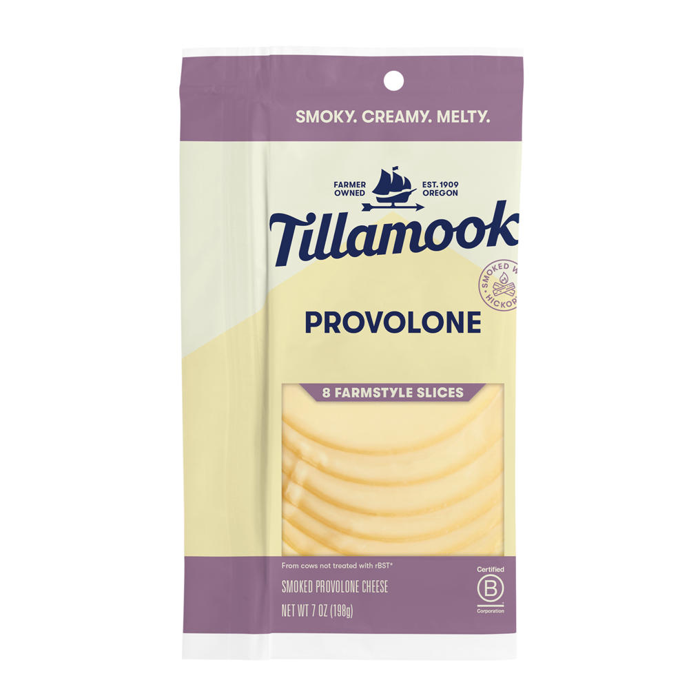 Tillamook Smoked Provolone Sliced Cheese, Thick Cut, 7 ct