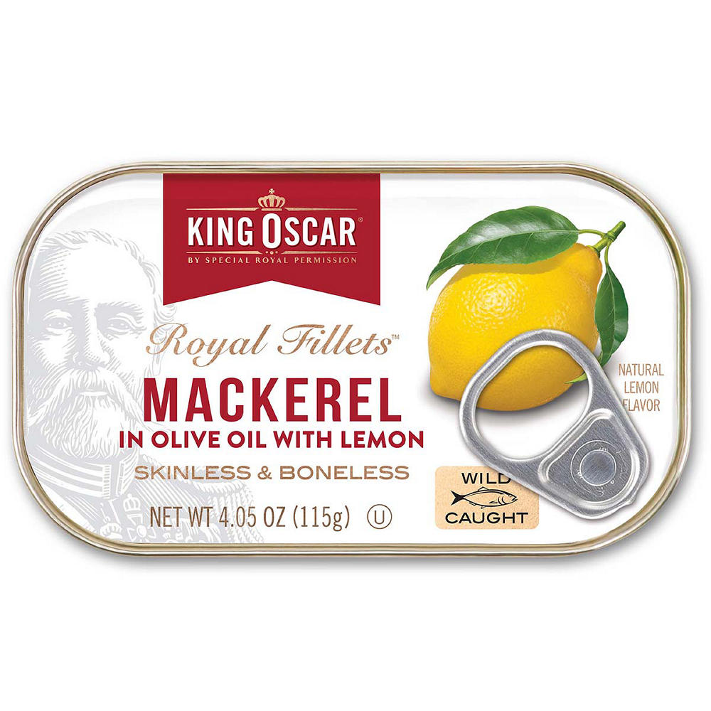 King Oscar Wild Caught Royal Fillets Mackerel in Olive Oil with Lemon, 4.05 oz