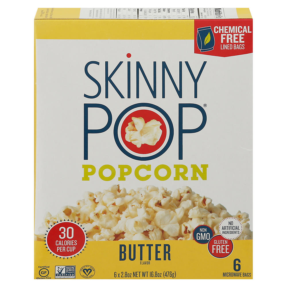 SKINNYPOP Microwavable Popcorn - Butter, 6 ct