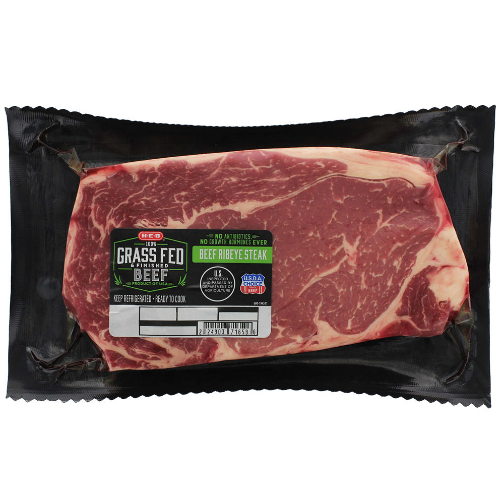H-E-B Grass Fed & Finished Beef Boneless Ribeye Steak - USDA Choice, Avg. 0.785 lb