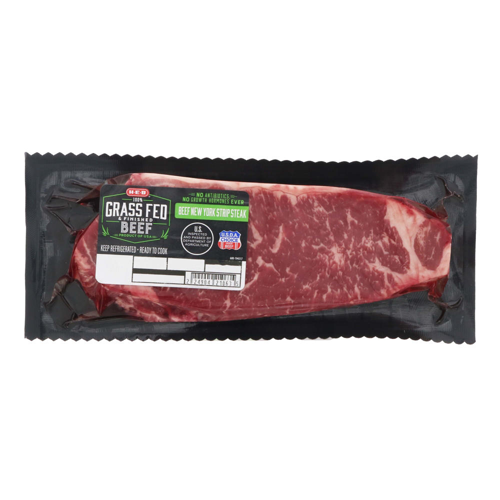 H-E-B Grass Fed & Finished Beef Boneless New York Strip Steak - USDA Choice, Avg. 0.6 lb