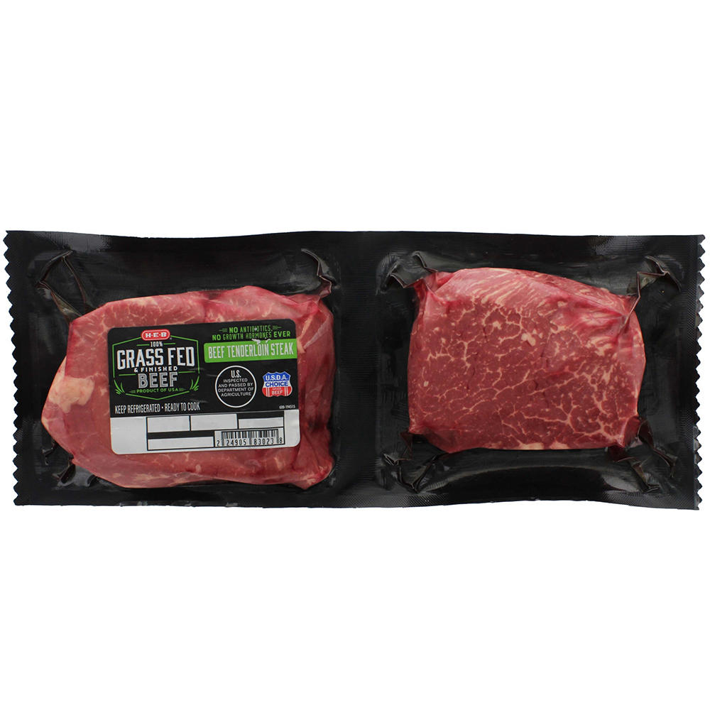 H-E-B Grass Fed Beef Tenderloin Steak Boneless Extra Thick, USDA Choice, Avg. 0.98 lb