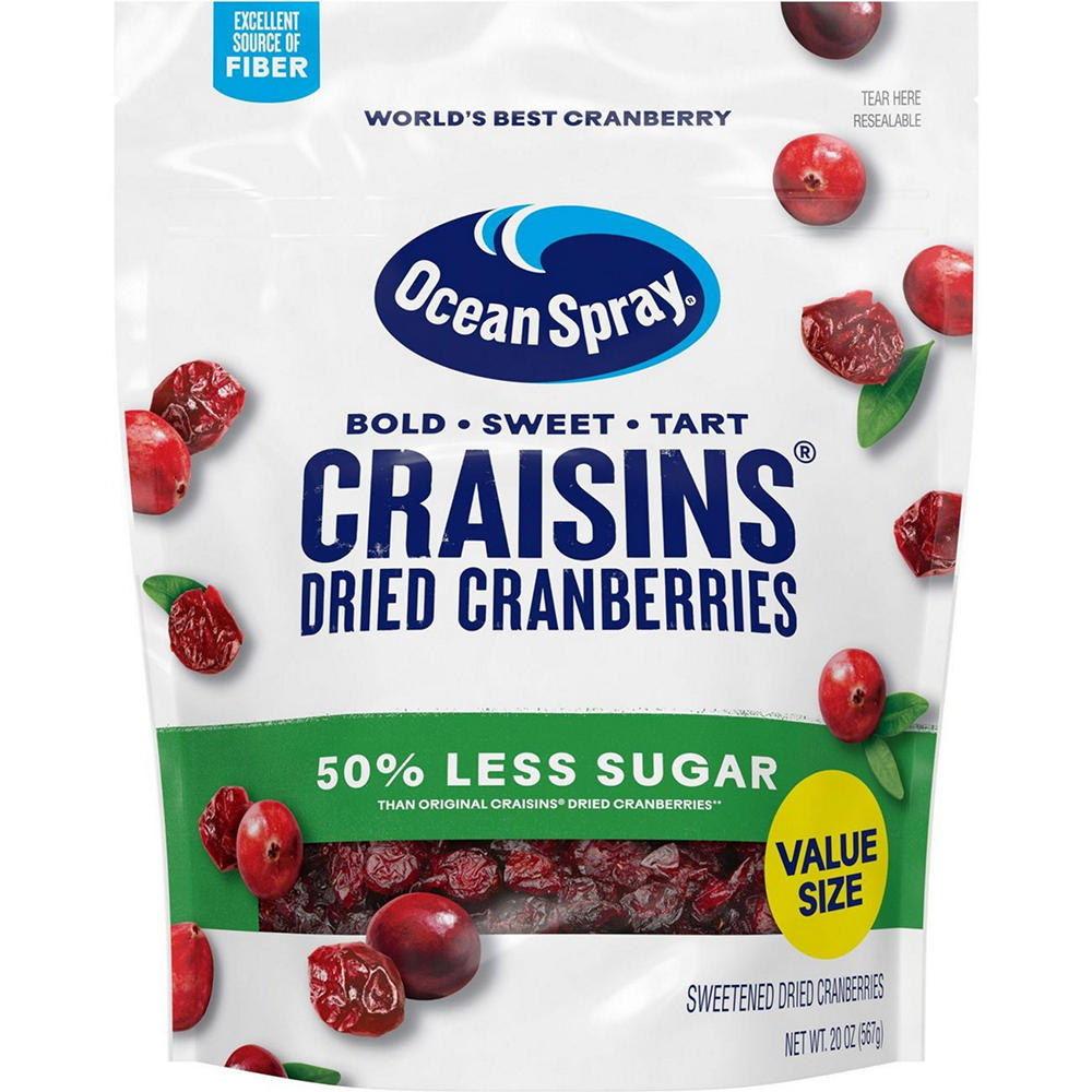 Ocean Spray Craisins 50% Less Sugar Dried Cranberries, 20 oz