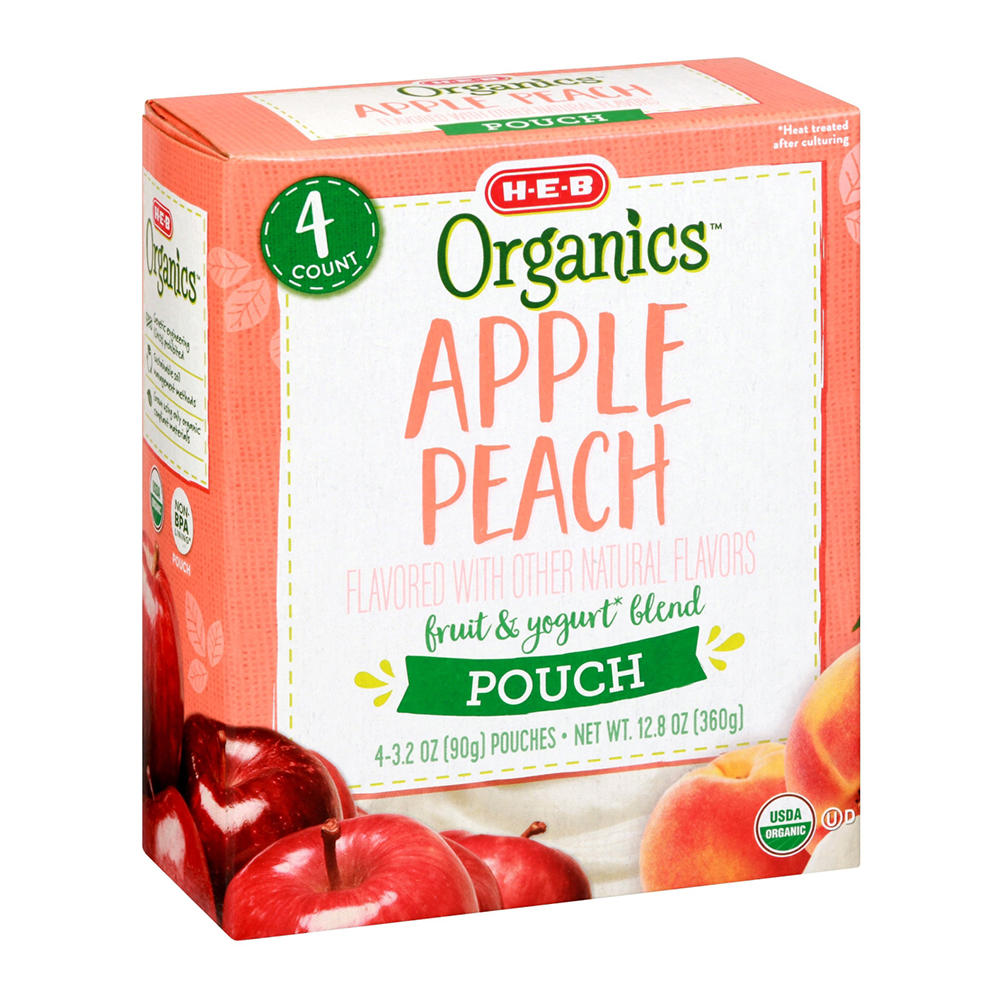 H-E-B Organics Blended Fruit & Yogurt Pouches - Apple Peach, 4 ct
