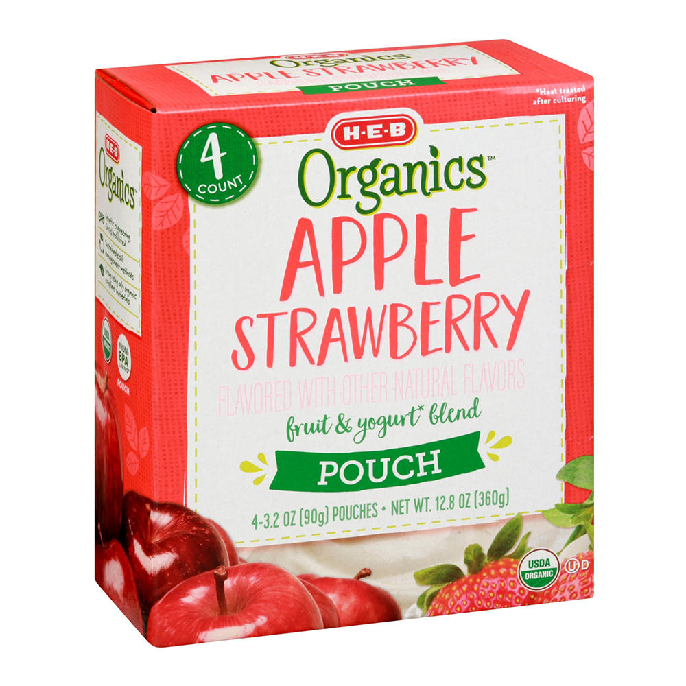 H-E-B Organics Blended Fruit & Yogurt Pouches - Apple Strawberry, 4 ct