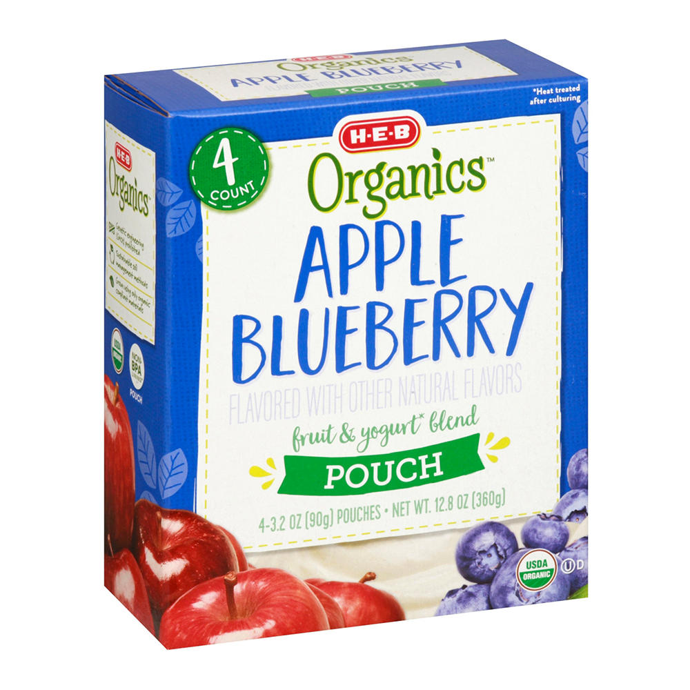 H-E-B Organics Blended Fruit & Yogurt Pouches – Apple Blueberry, 4 ct
