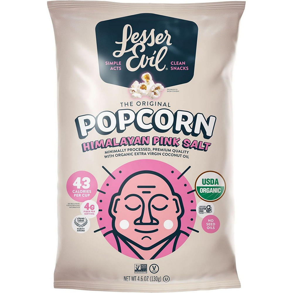 LesserEvil Organic Popped Popcorn - Himalayan Pink Salt, 4.6 oz