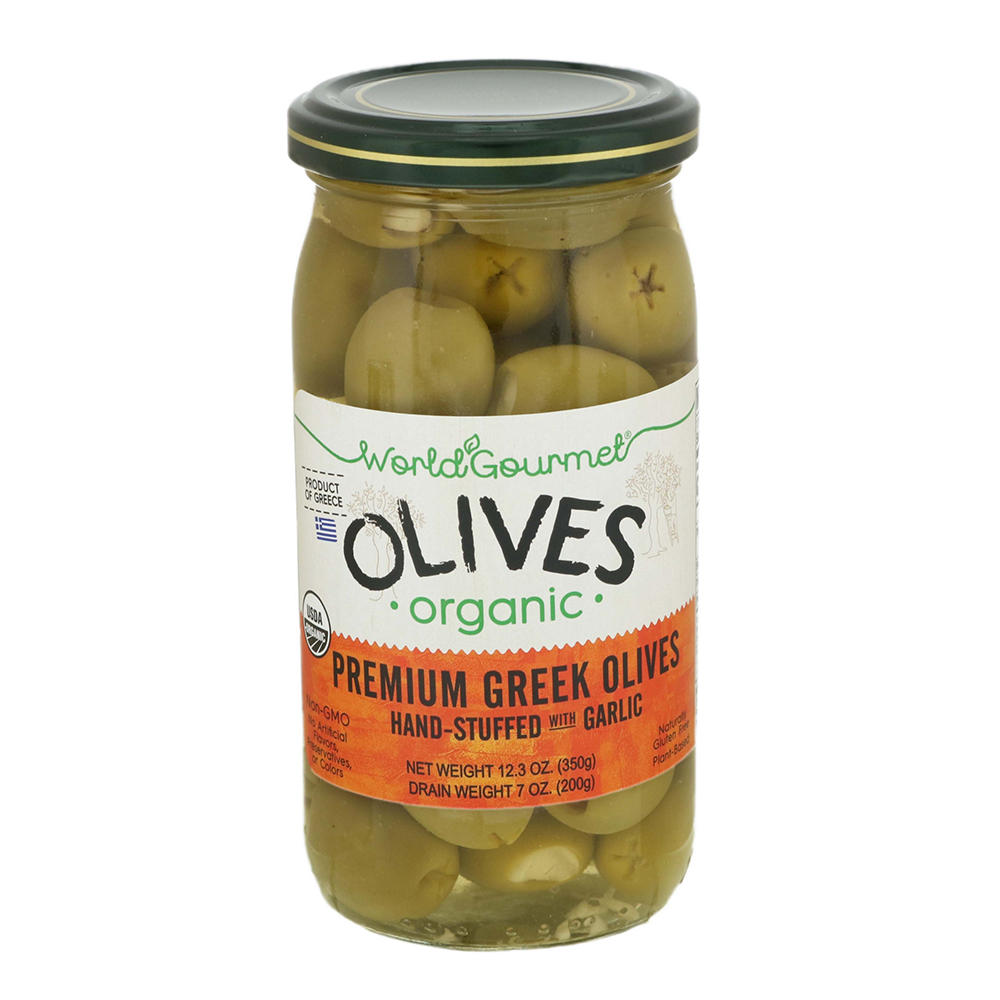 World Gourmet Organic Olives Stuffed with Garlic, 12.3 oz