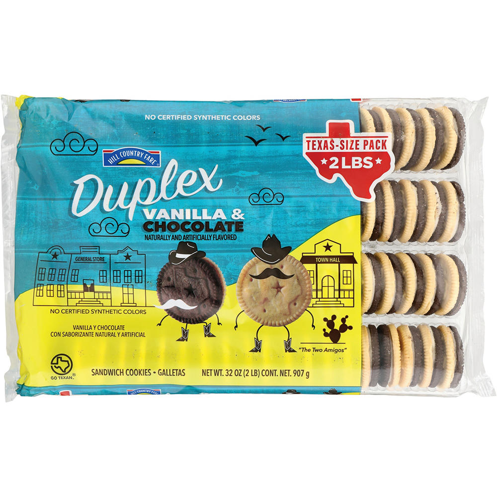Hill Country Fare Duplex Vanilla & Chocolate Creme Sandwich Cookies - Texas-Size Pack, 2 lbs