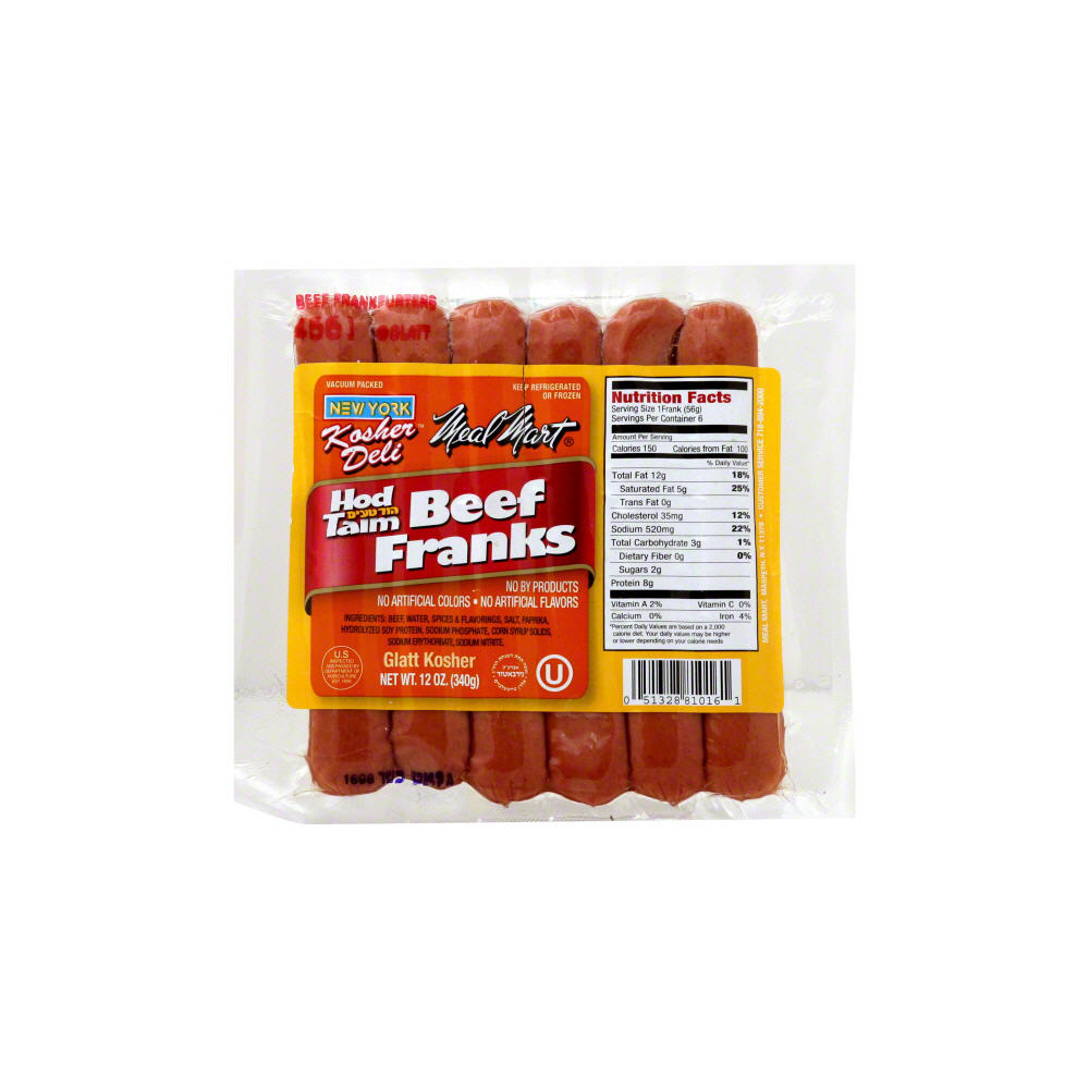 Meal Mart Kosher Beef Franks, 12 oz