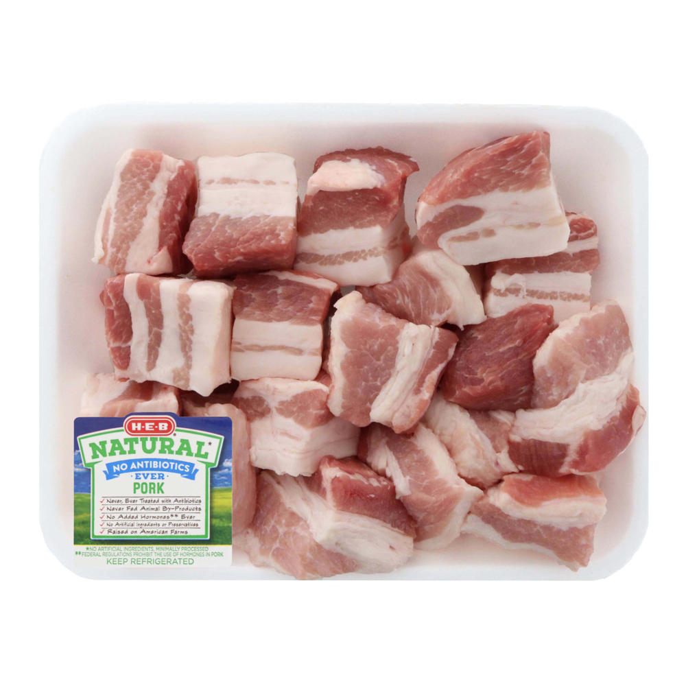 H-E-B Natural Cubed Pork Belly, Avg. 1.56 lbs