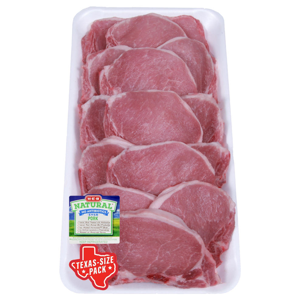 H-E-B Natural Bone-in Center Loin Pork Chops - Texas-Size Pack, Avg. 4.0 lbs