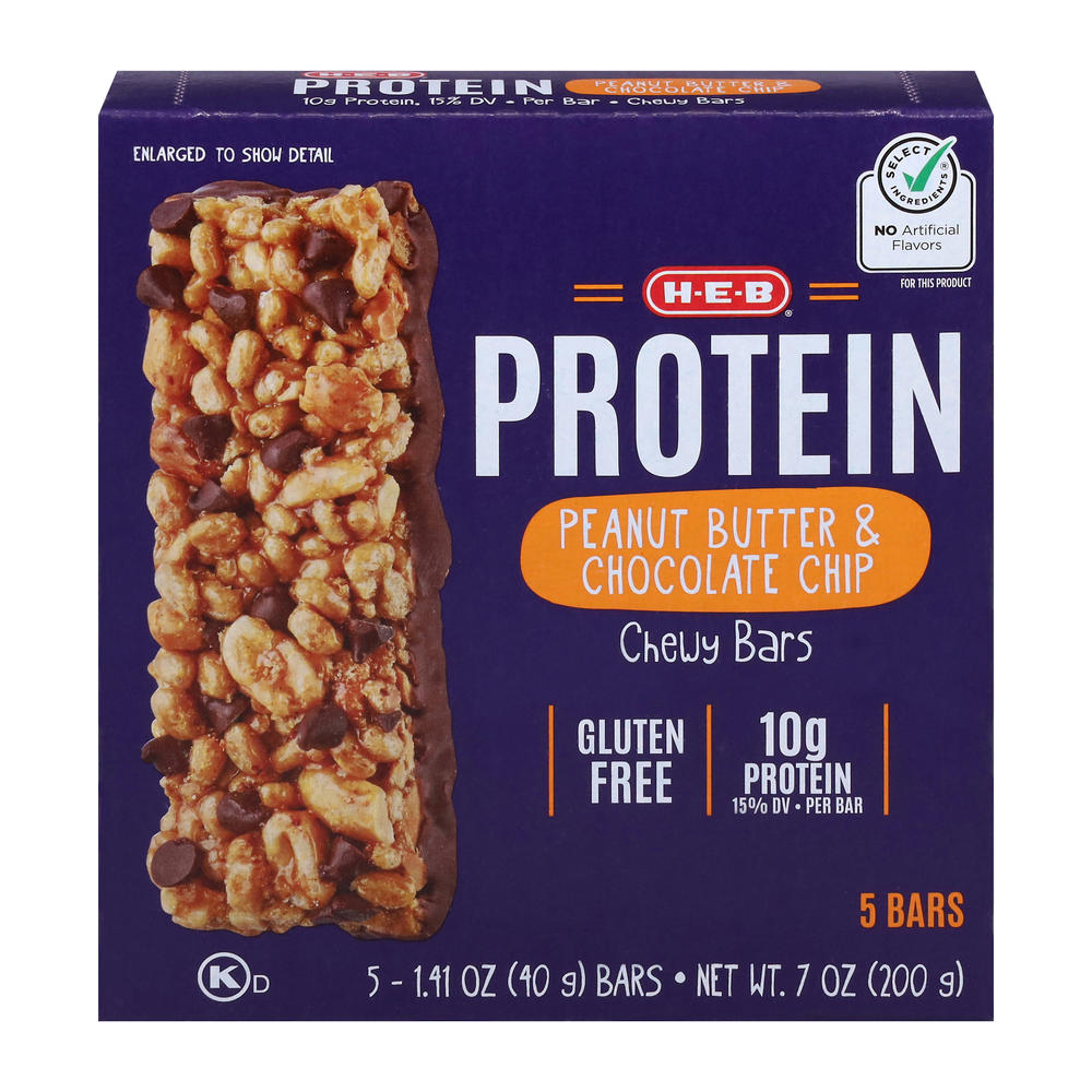 H-E-B 10g Protein Chewy Bars - Peanut Butter Chocolate Chip, 5 ct