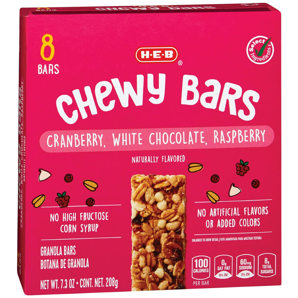 H-E-B Cranberry, White Chocolate & Raspberry Chewy Bars, 8 ct
