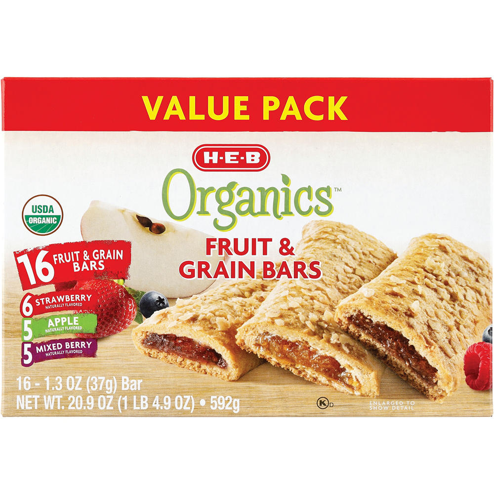 H-E-B Organics Fruit & Grain Bars - Strawberry, Apple & Mixed Berry - Value Pack, 16 ct