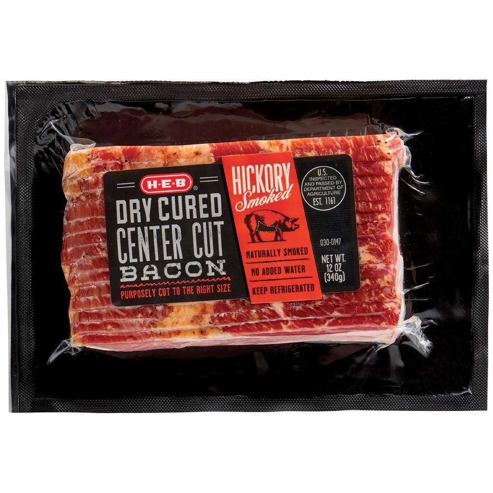 H-E-B Hickory Smoked Dry Cured Center Cut Bacon, 12 oz