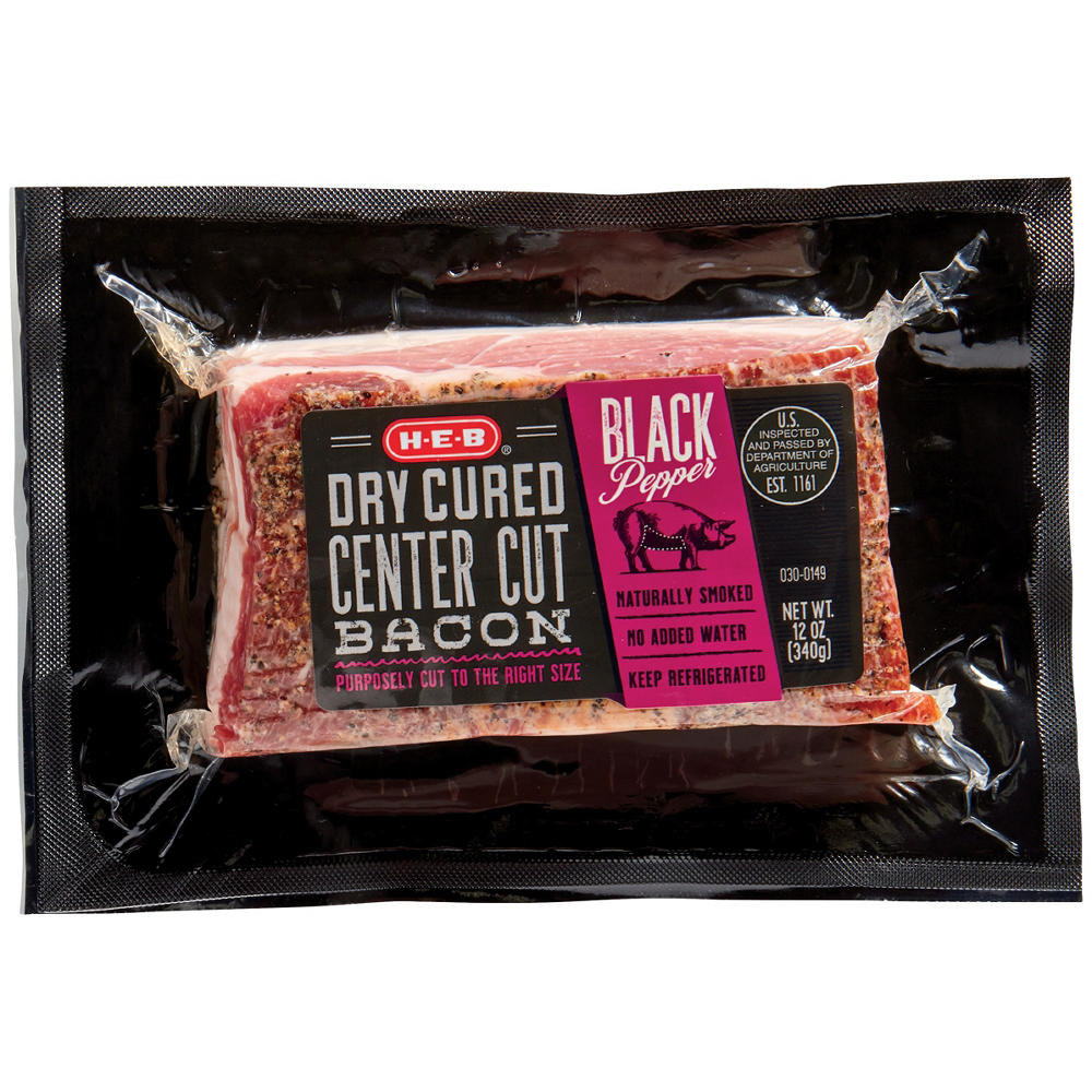 H-E-B Black Pepper Dry Cured Center Cut Bacon, 12 oz