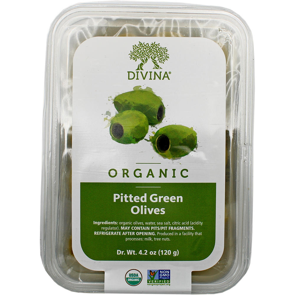 Divina Organic Pitted Green Olives, 4.9 oz