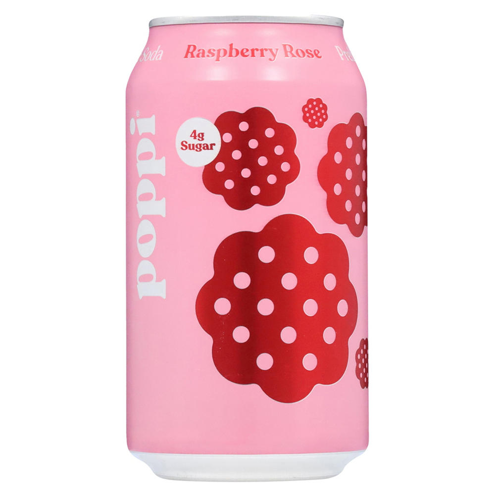 poppi Prebiotic Soda - Raspberry Rose, 12 oz