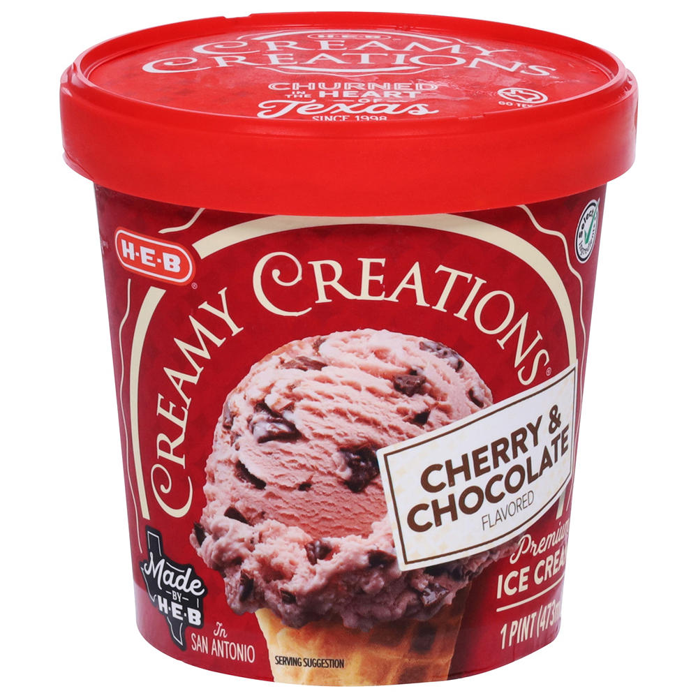 H-E-B Creamy Creations Cherry & Chocolate Ice Cream, 1 pt
