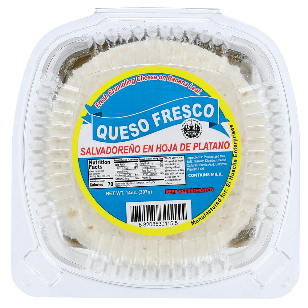 El Huache Queso Fresco Salvadoreño en Hoja de Platano, 14 oz