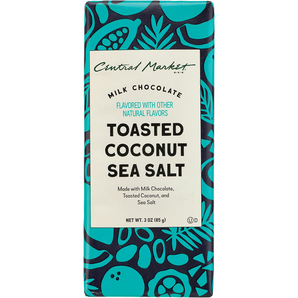 Central Market Toasted Coconut Sea Salt Milk Chocolate Bar, 3 oz