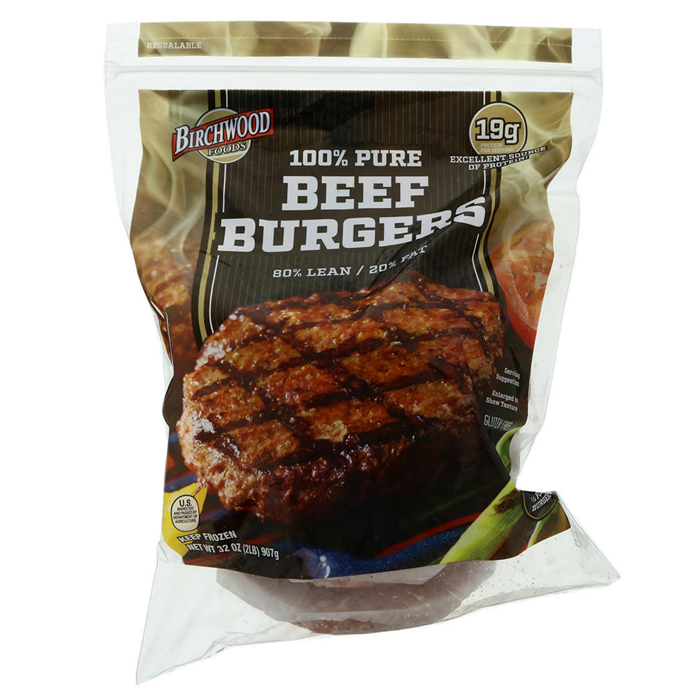 Birchwood 100% Pure Beef Burgers 80% Lean, 8 ct