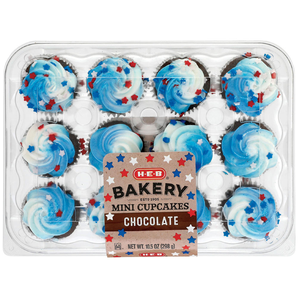 H-E-B Bakery Patriotic Mini Chocolate Cupcakes, 12 ct