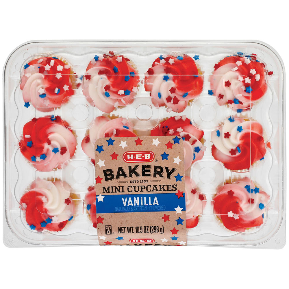H-E-B Bakery Patriotic Mini Vanilla Cupcakes, 12 ct