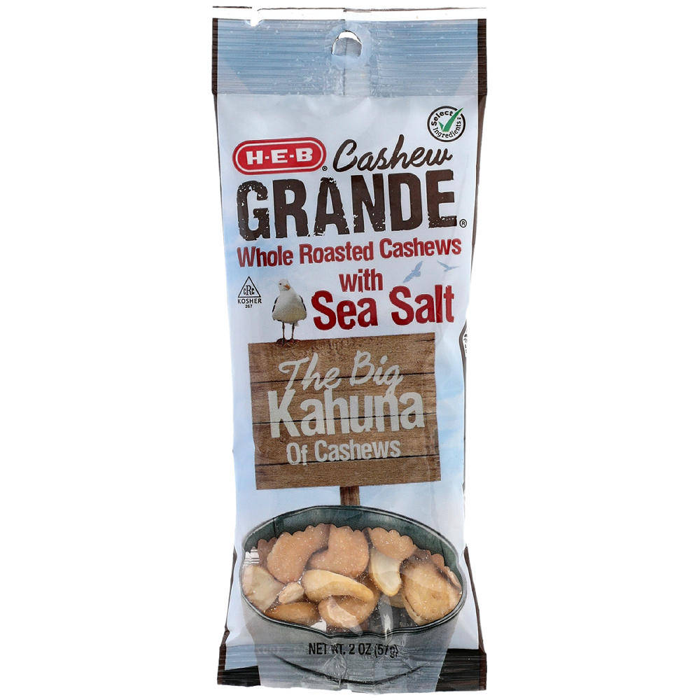 H-E-B Cashew Grande Roasted Whole Cashews with Sea Salt, 2 oz