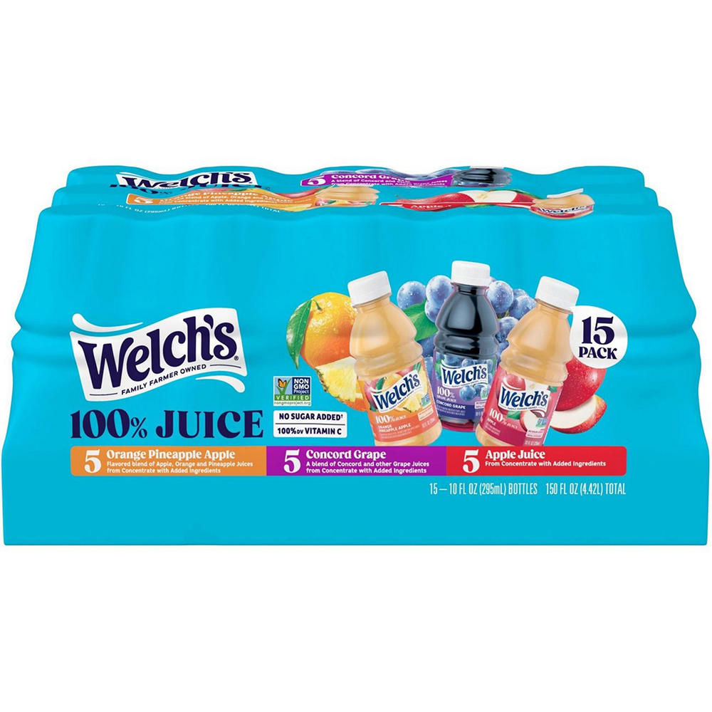 Welch's 100% Juice Bottles Variety Pack, 15 pk, 10 oz