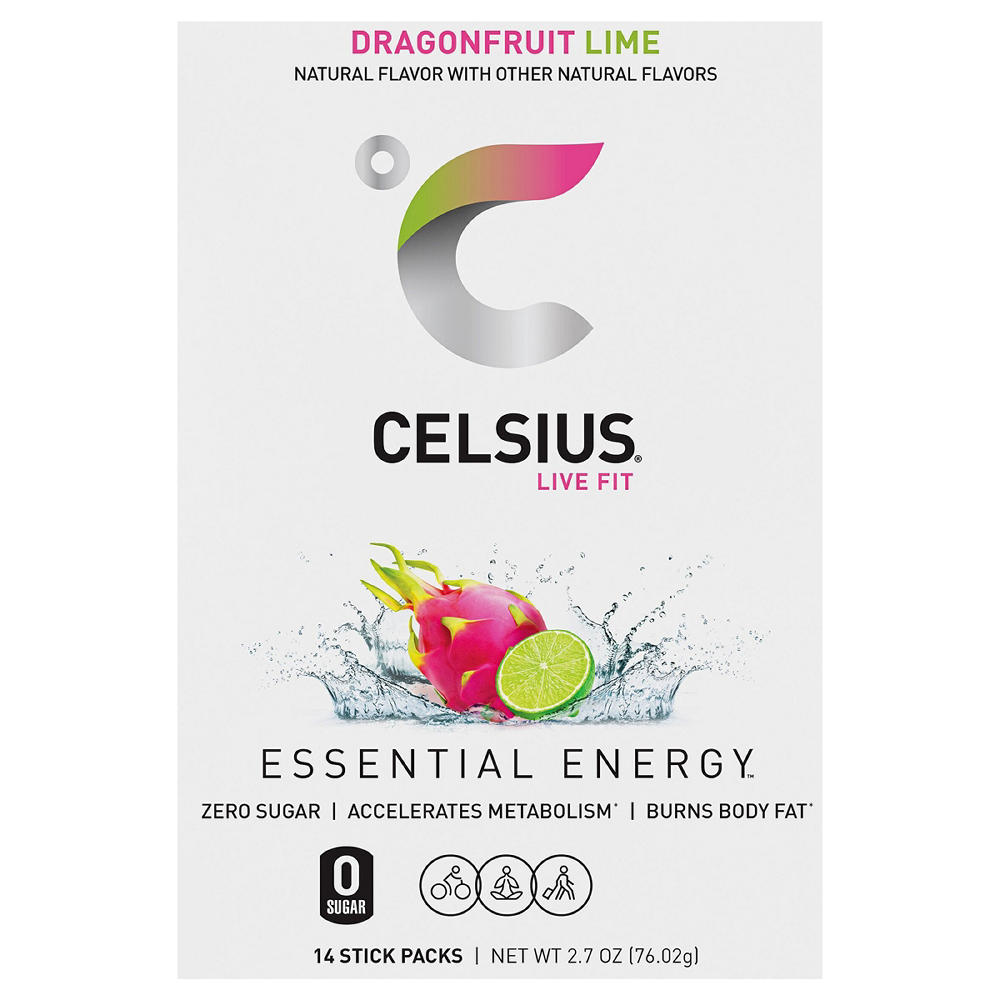 Celsius Zero Sugar Energy Powder Stick Packs - Dragonfruit Lime, 14 ct
