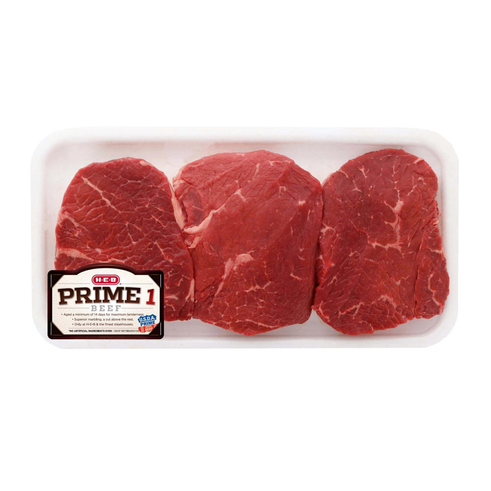 H-E-B Prime 1 Beef Center Cut Portion Sirloin Steaks, Thick Cut, Avg. 1.13 lbs
