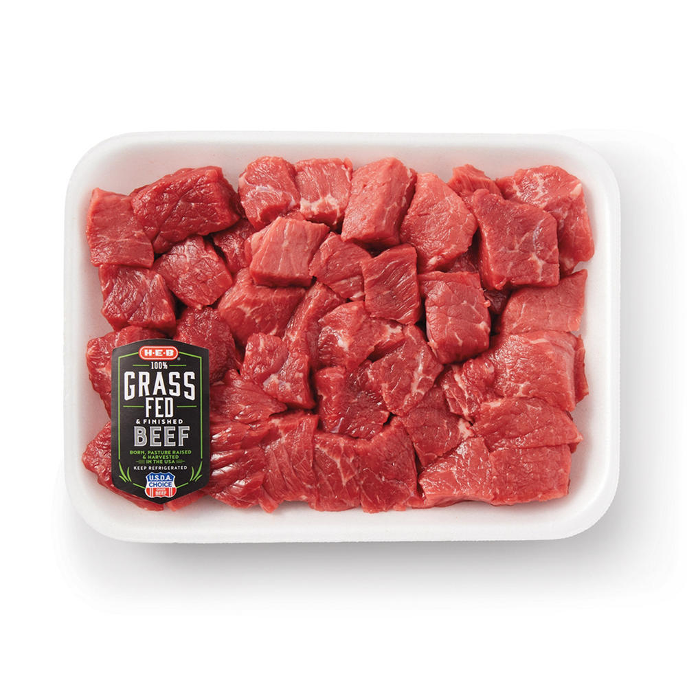 H-E-B Grass Fed & Finished Boneless Lean Beef Stew Meat, Avg. 1.15 lbs
