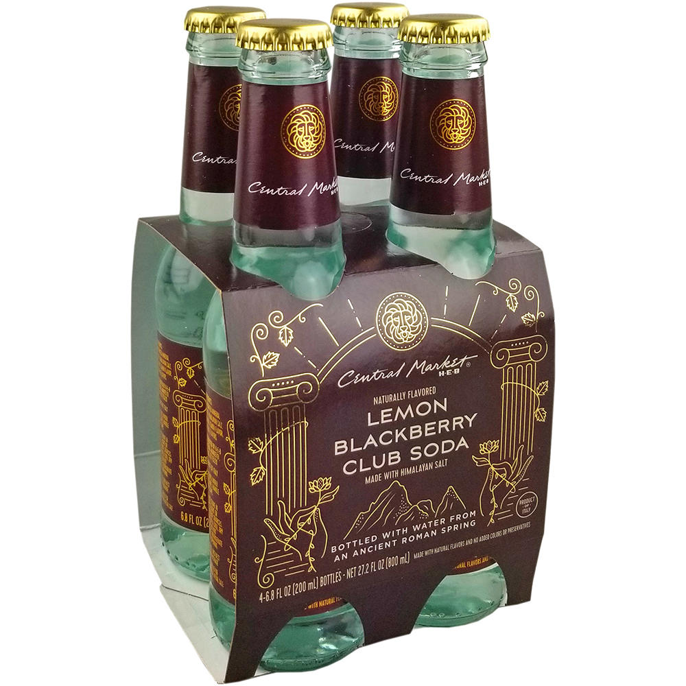 Central Market Lemon Blackberry Club Soda, Glass Bottles, 4 pk, 6.8 fl oz ea