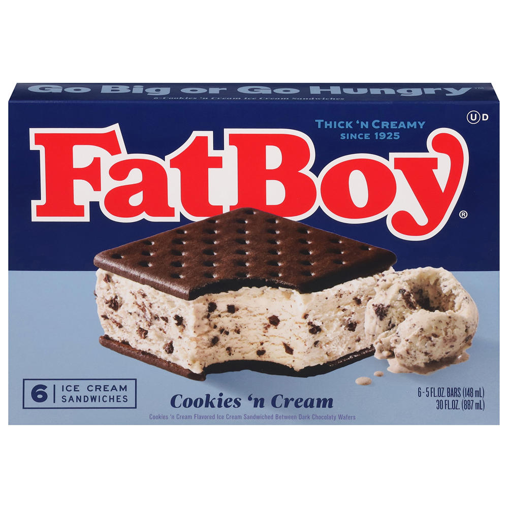 FatBoy Cookies 'n Cream Ice Cream Sandwiches, 6 ct